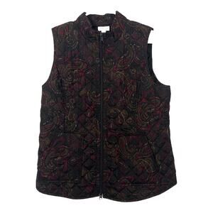 J. Jill Heritage Quilted Vest Women's Size Medium Petite Paisley Zip Up